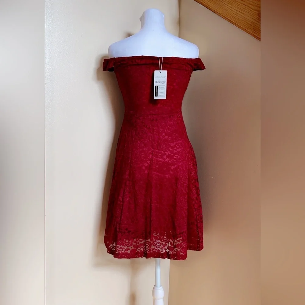 Women’s Dress Size Small Red Lace Off Shoulder A Line Swing Cocktail Party Dress - Picture 7 of 8